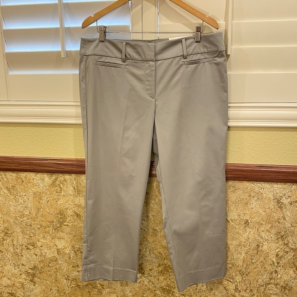 Loft NWT 14 Original Crop Gray Pants Slacks Stretch Mid Rise Straight Leg New